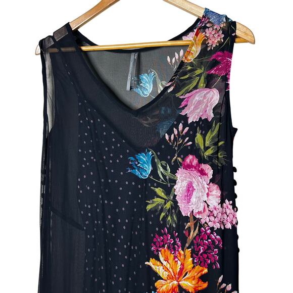 Anthropologie Dress Layered Sleeveless Size SP Sheer Strappy Floral Black - Picture 2 of 12